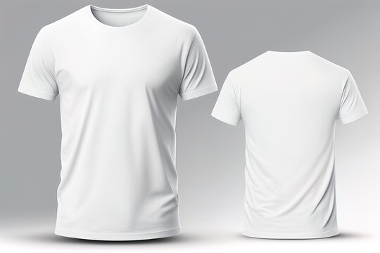 White Men T-shirt Template Invisible Model Body, Empty Crewneck Shirt Front And Back View