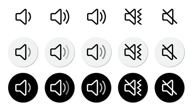 Ring, Vibrate, Silent, Mute cell phone or smartphone icon set. Silent ring vibrate mode ring icon in circle new style design. Smartphone volume on and off icon. Vector illustration.