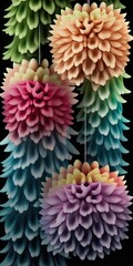 Chaînes de fleurs de dahlia avec différentes couleurs dégradées et une texture de papier froissé.