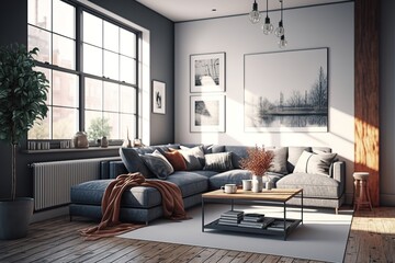 Modern interior with sofa panorama