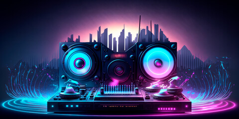 DJ set wallpaper with soundwave, Generative AI