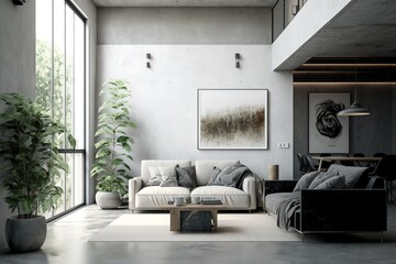 Modern living room interior design and concrete texture wall background