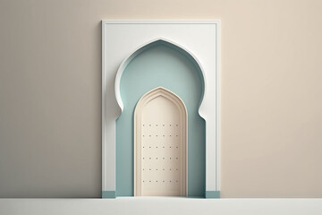 a minimalist mosque door illustration that embodies simplicity and elegance, with subtle hints of Islamic art and architecture Generative AI