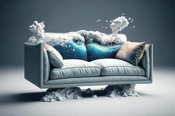 Zero Gravity Sofa,Octane Render ,hyperrealism, photorealism, photorealistic