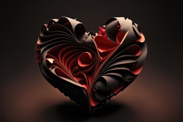 Red and black heart carved within. Generative ai.