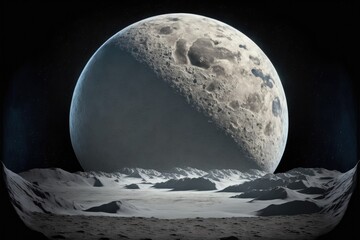 Moon of another planet. Two worlds overlooking. Abstract space fiction and fantasy concept. Generative ai.