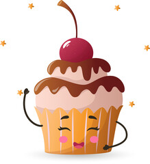 kawaii style cupcake, kawaii cute cupcake, cupcake color vector illustration, cupcake dessert, birthday cupcake