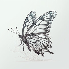 Fototapeta na wymiar black and white butterfly, woman symbol