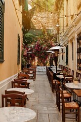 Picturesque street in Athens without people, Greek