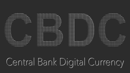 CBDC symbol of central bank digital currency. On the black background