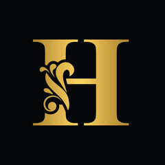 Golden letter H Vintage flower initial letters. Logo vector Alphabet.	
