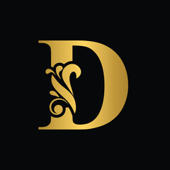 Golden letter D Vintage flower initial letters. Logo vector Alphabet.	
