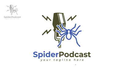 Fototapeta premium Spider logo design combined with podcast microphone. vector