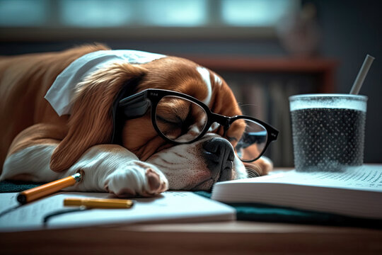 Dog Sleeping after Studying, Ai
