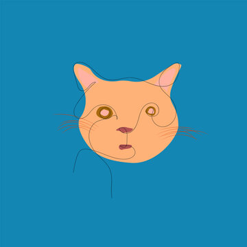 Cat face on blue background. Vector illustration of a cat head.