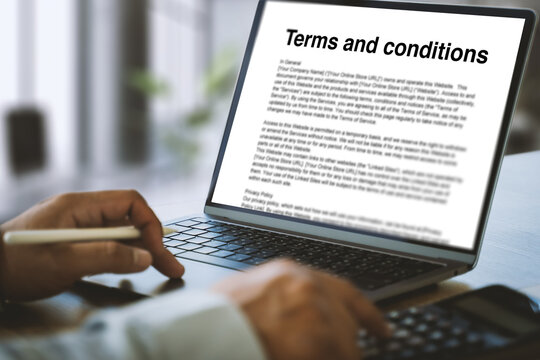 Terms and conditions text in a legal agreement or document about the service of an agreement computer office terms and conditions website