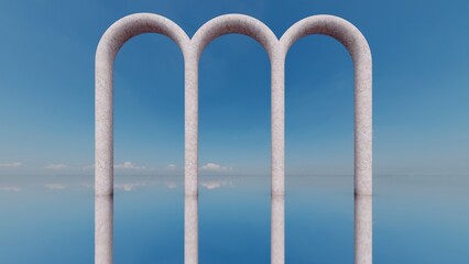 Abstract interior background empty arched pass 3d render