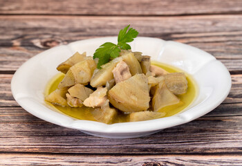 Olive oil artichoke dish cooked with lamb meat
