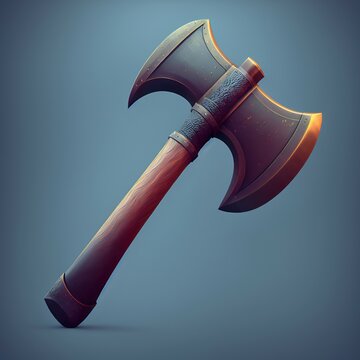 Fantasy PRG Battle Axe Illustration, Icon Design. Generative AI