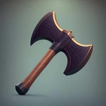 Fantasy PRG battle axe illustration, icon design. Generative AI
