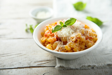 Pasta with tomato sauce and cheese
