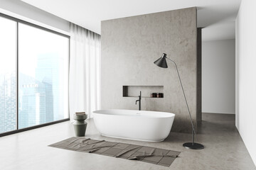 Fototapeta na wymiar Modern bathroom interior with tub and panoramic window
