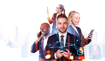 Business people having online conference meeting discussing comp