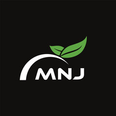 MNJ letter nature logo design on black background. MNJ creative initials letter leaf logo concept. MNJ letter design.
