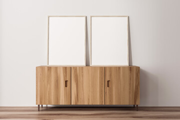 Bright living room interior with two empty white posters