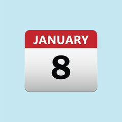 8th January calendar icon. January 8 calendar Date Month icon