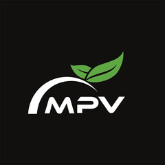 MPV letter nature logo design on black background. MPV creative initials letter leaf logo concept. MPV letter design.
