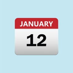 12th January calendar icon. January 12 calendar Date Month icon