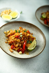 Traditional homemade pad thai noodles