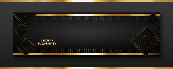 black background. rectangular luxury banner. shiny gold texture and frame.