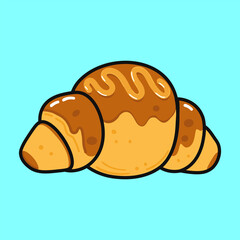 Cute Croissant. Vector hand drawn cartoon kawaii character illustration icon. Isolated on background. Croissant character concept