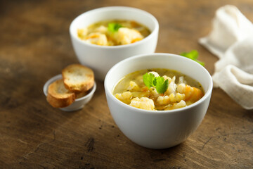 Homemade vegetable soup with cauliflower