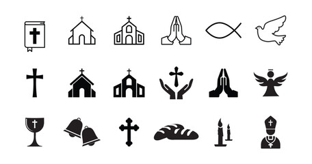 Christianity vector icon set. Religion signs icon vector design. Catholic church icons set vector. Designed for web and app design interfaces.