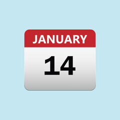 14th January calendar icon. January 14 calendar Date Month icon