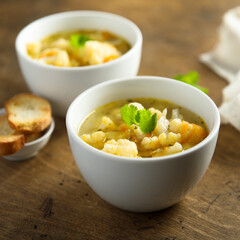 Homemade vegetable soup with cauliflower