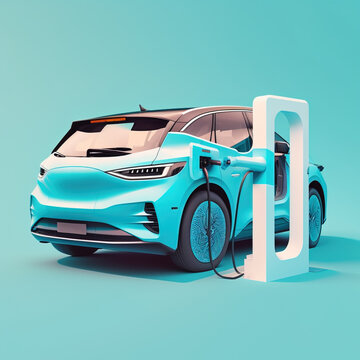 Chardging an electrocar at street, Generative Ai