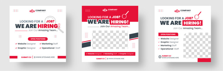 We are hiring job vacancy social media post banner design template with red color - obrazy, fototapety, plakaty