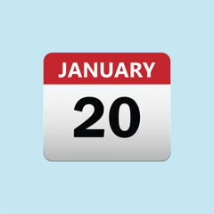 20th January calendar icon. January 20 calendar Date Month icon