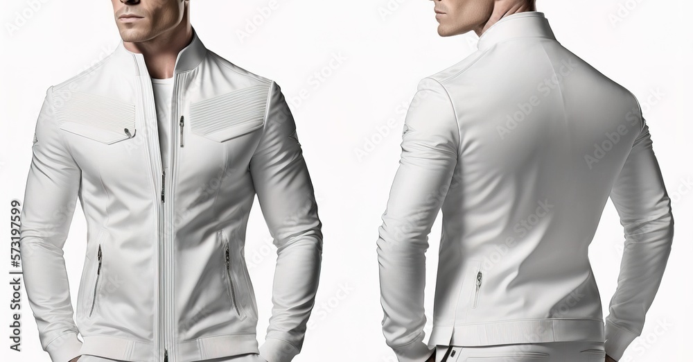 Sticker White jacket for men, blank template for graphic design front and back view