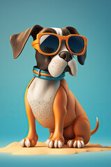 Fototapeta Cute Cartoon Summer Dog on a Beach in Sunglasses with Space for Copy (Created with Generative AI) obraz