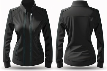 Black female jacket, blank template for graphic design front and back view