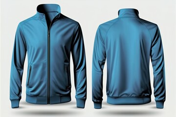 Blue jacket for men, blank template for graphic design front and back view - obrazy, fototapety, plakaty