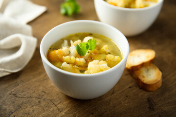 Homemade vegetable soup with cauliflower