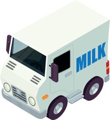 Milk delivery icon isometric vector. Milk delivery service truck with dairy logo. Food concept, dairy product