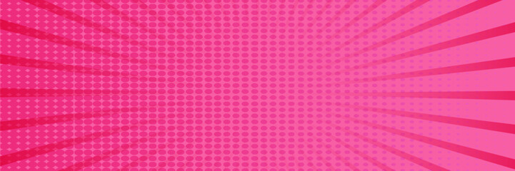 Pink pop art comic background. For speech bubble, message, text, book, cartoon cover, magazine. Cartoon halftone vintage backdrop. Retro pattern background for comic text. Sunburst background, vector