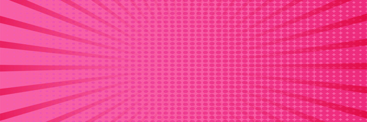 Pink pop art comic background. For speech bubble, message, text, book, cartoon cover, magazine. Cartoon halftone vintage backdrop. Retro pattern background for comic text. Sunburst background, vector